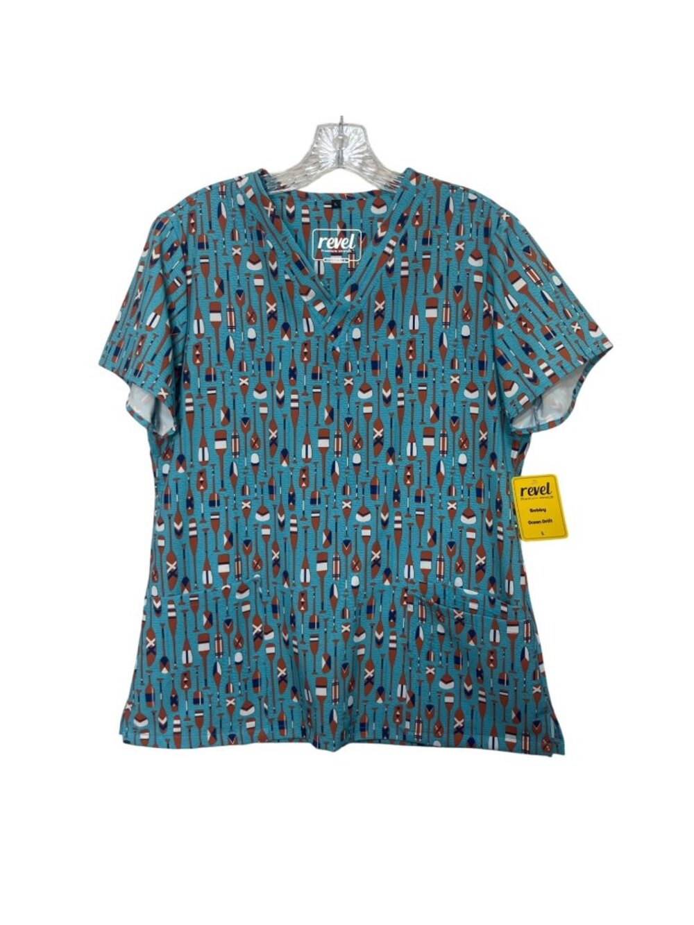 Revel Premium Stretch Bobby Scrub Top Womens Large Ocean Drift Blue New Oars